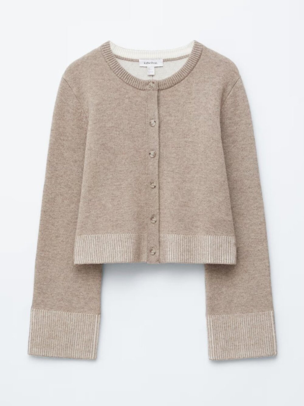 NWT & Other Stories Crewneck Button-Front Knit Cardigan - Mole